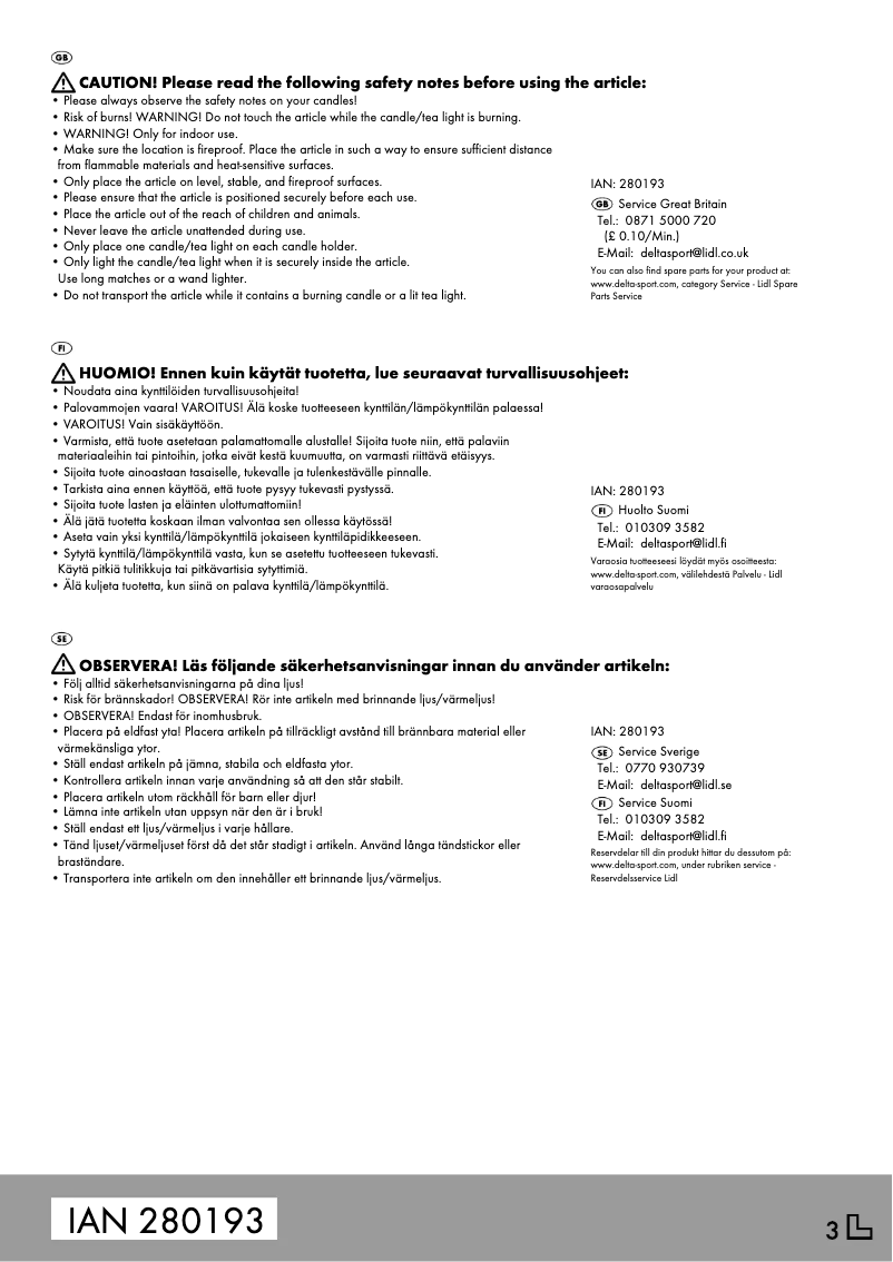 Page n°1 - Manuel utilisateur Melinera IAN 280193