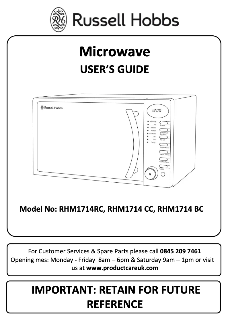 Page n°1 - Manuel utilisateur Russell Hobbs RHM1714CC