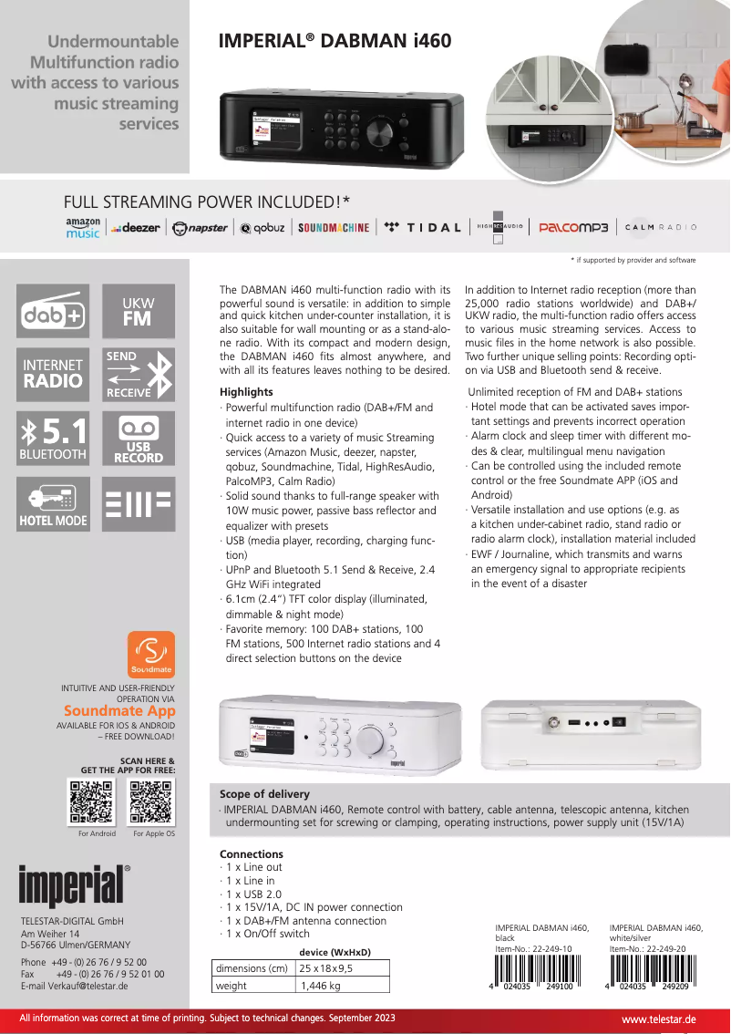 Page 1 de la notice Fiche technique Imperial DABMAN i460