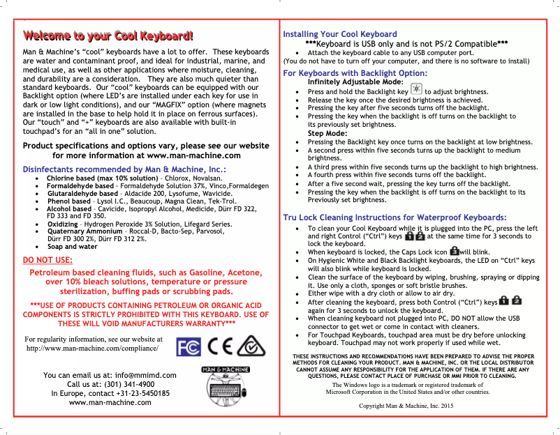 Page 1 de la notice Manuel utilisateur Man & Machine RCLP/BKL/W5-LT