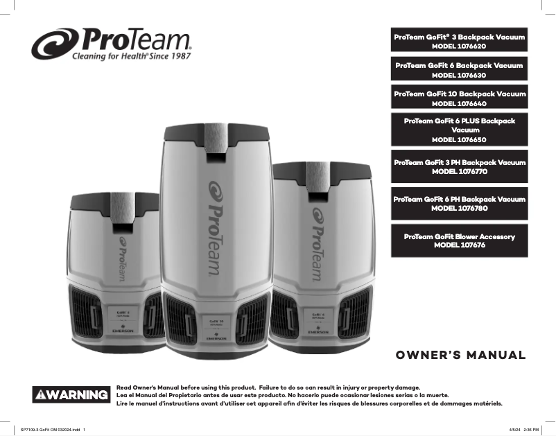 Page n°1 - Manuel utilisateur ProTeam GoFit 6 PLUS