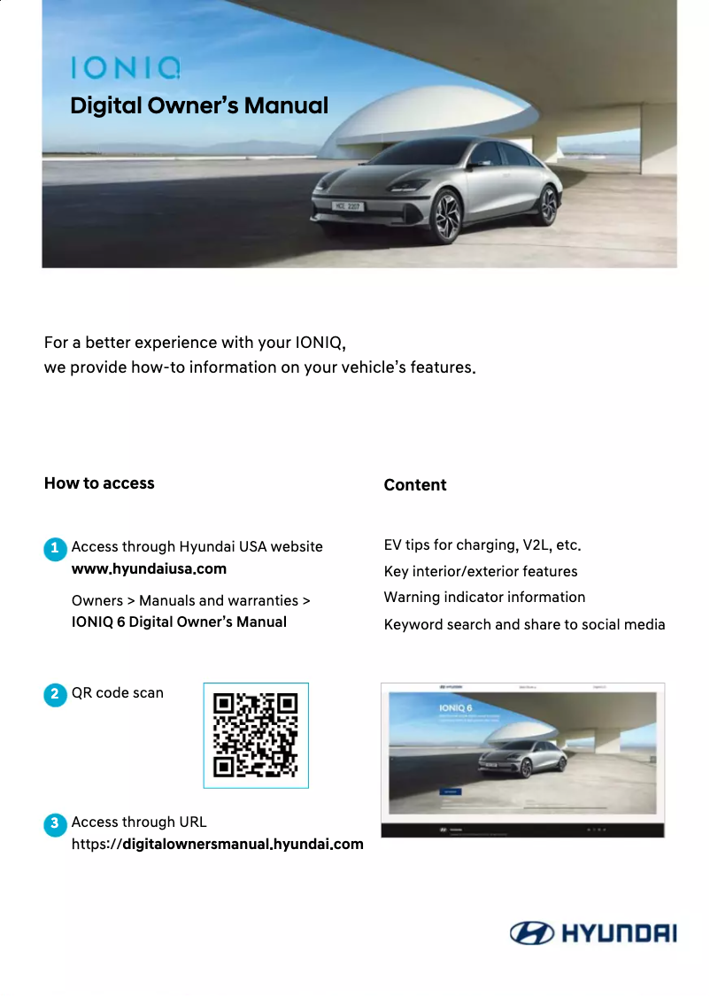 Page 1 de la notice Manuel utilisateur Hyundai Ioniq 6 (2024)