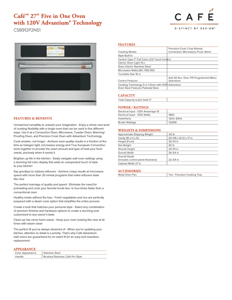 First page image of the manual for Café CSB912P2NS1