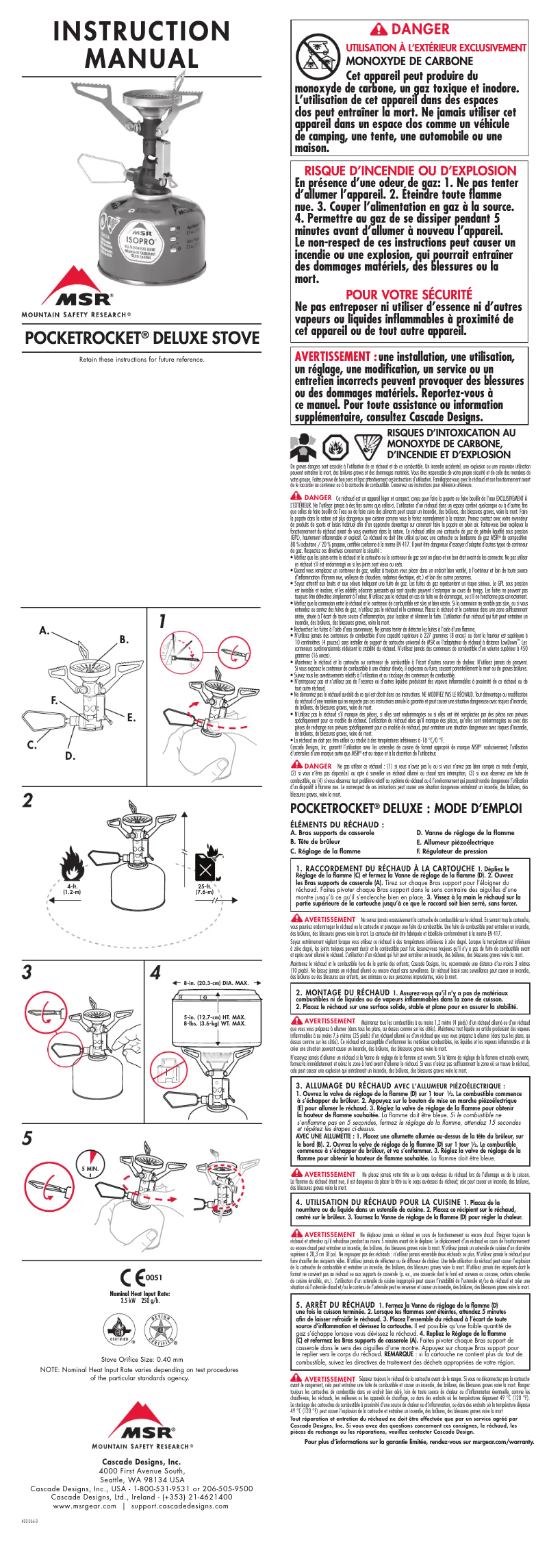 Page 1 de la notice Manuel utilisateur MSR PocketRocket Deluxe