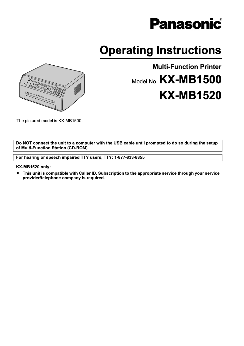 Image de la première page du manuel de l'appareil KX-MB1520JTW
