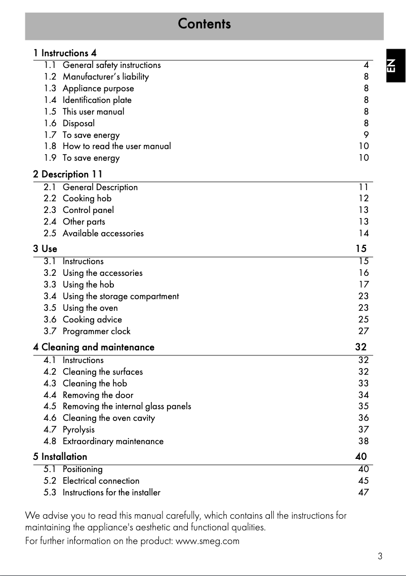 Page 1 de la notice Mode d'emploi Smeg CP60ITVN