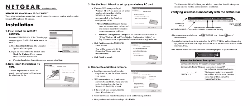 Page 1 de la notice Guide d'installation Netgear WG511T