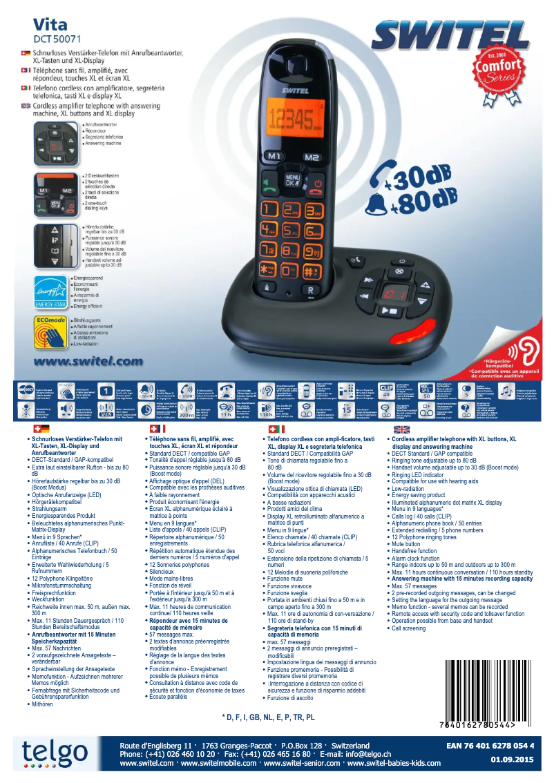 Página 1 del manual Ficha técnica Switel DCT50071