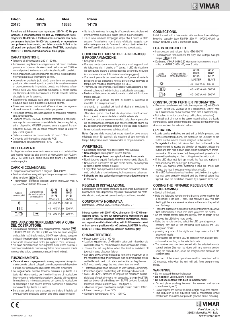 Page 1 de la notice Manuel utilisateur Vimar 16625.B