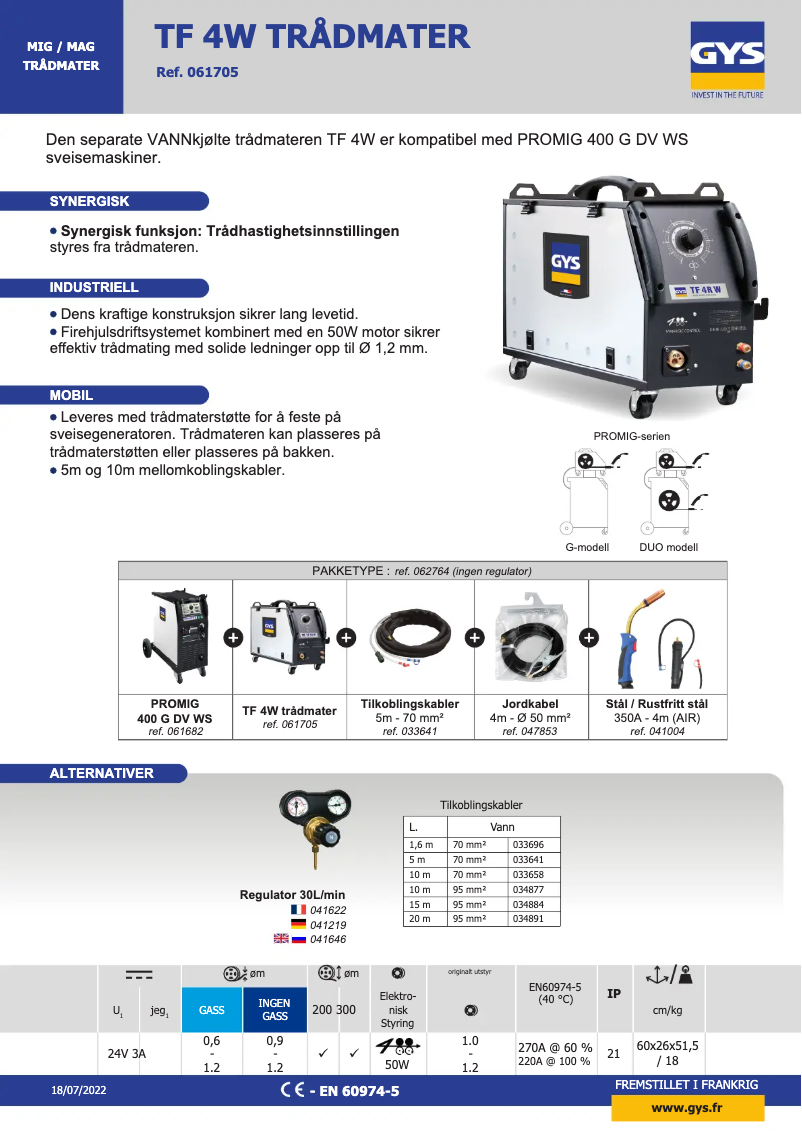 Page 1 de la notice Fiche technique GYS TF 4W