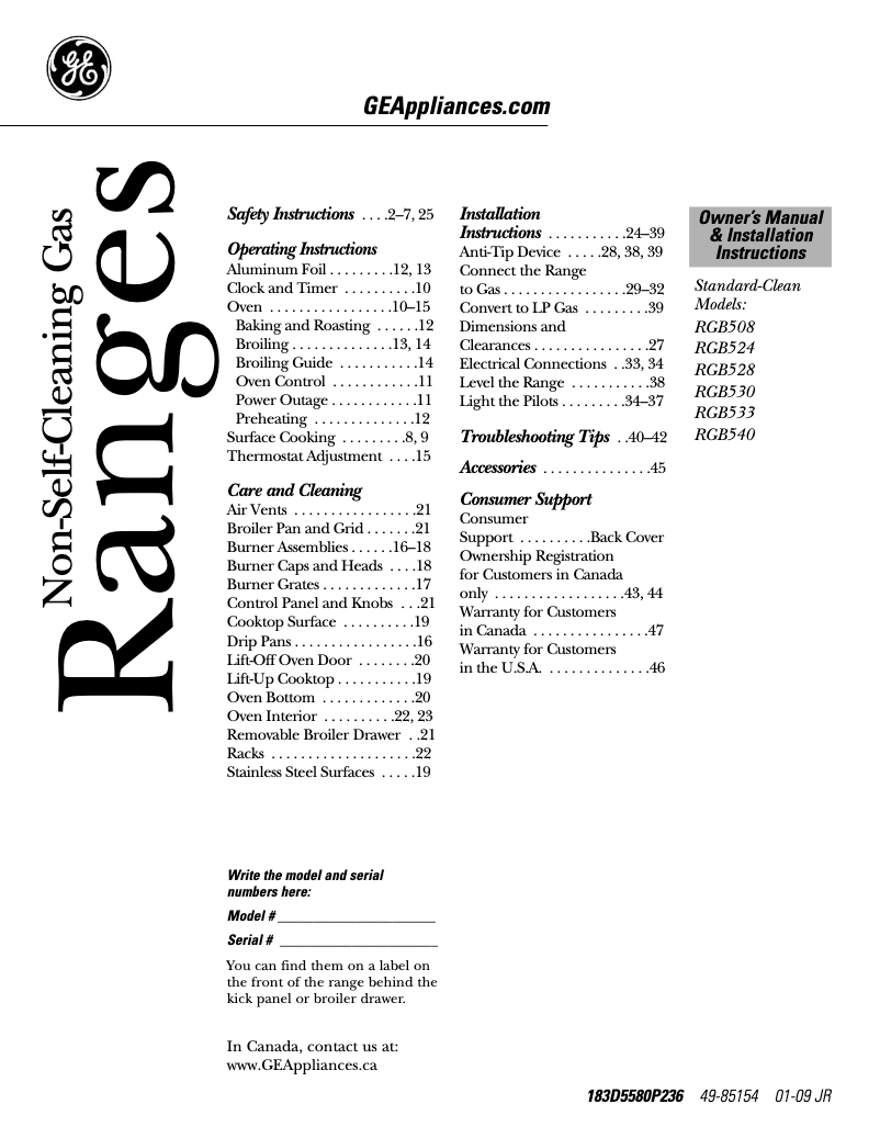 Page 1 de la notice Manuel d'utilisation et d'entretien Hotpoint RGB533WEHWW