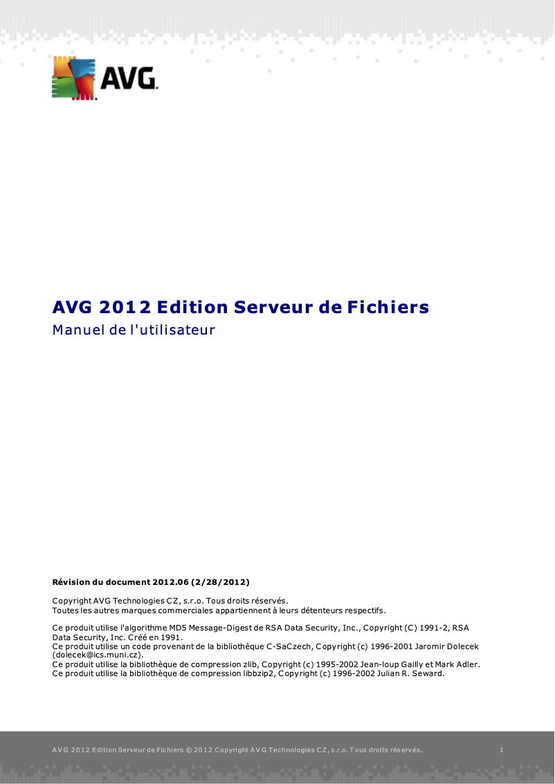 Page 1 de la notice Manuel utilisateur AVG File Server (2012)