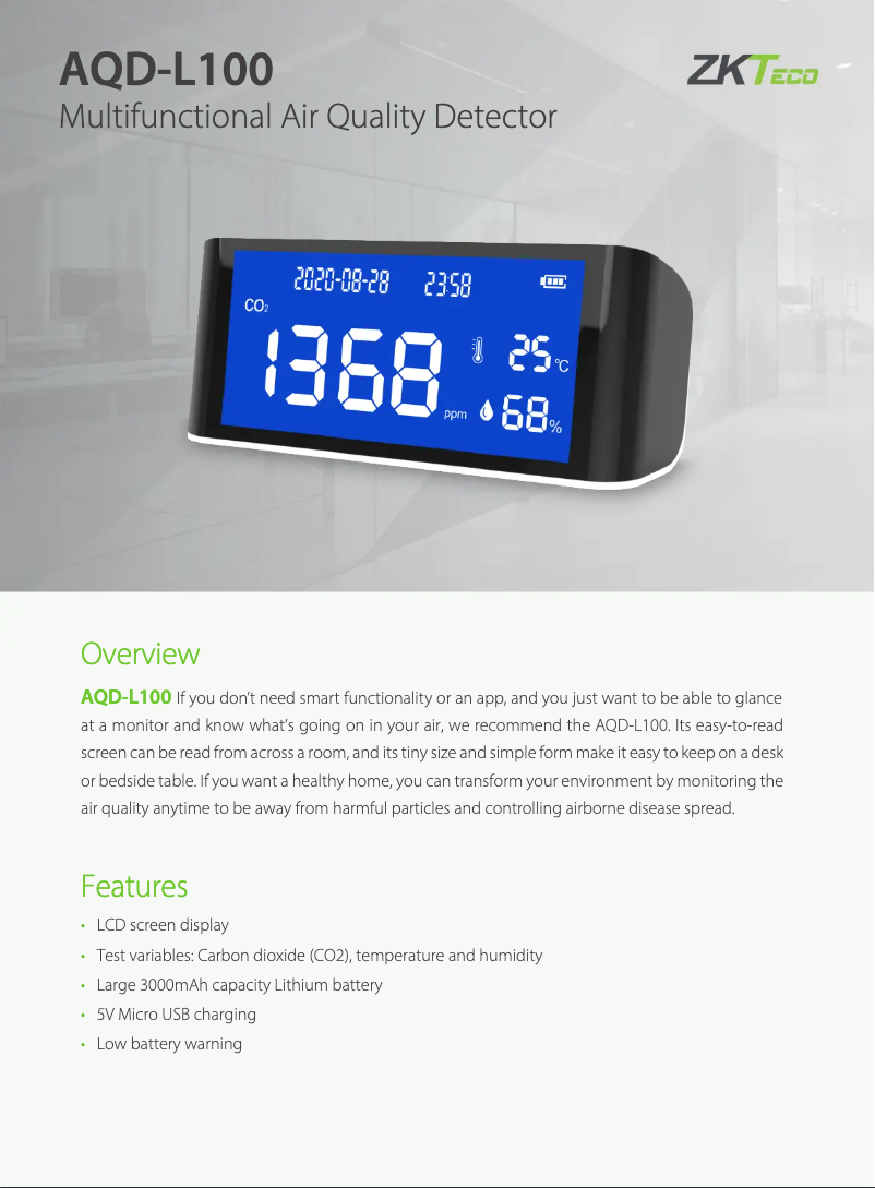 Page n°1 - Fiche technique ZKTeco AQD-L100