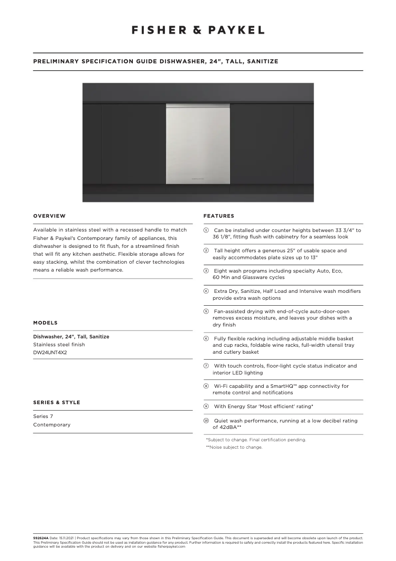 Page 1 de la notice Fiche technique Fisher & Paykel DW24UNT4X2