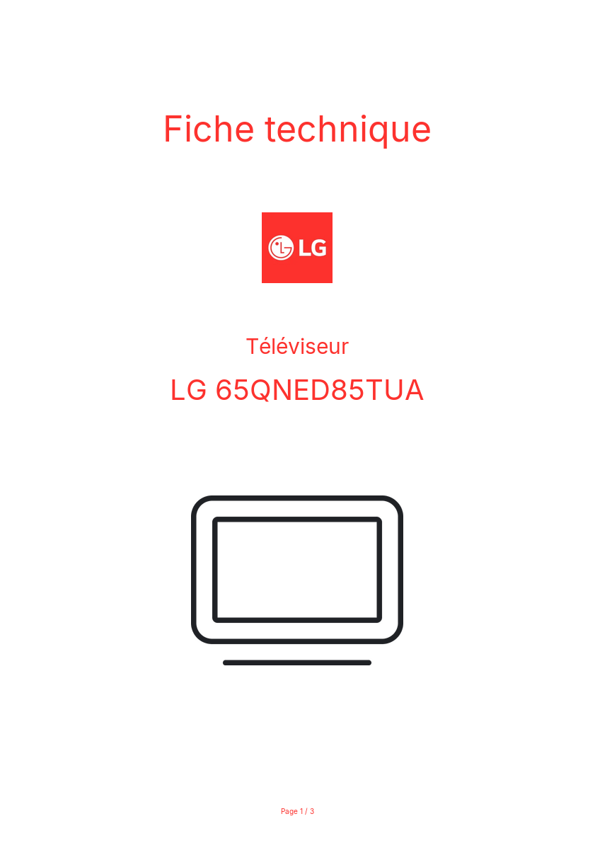 Page n°1 - Fiche technique LG 65QNED85TUA