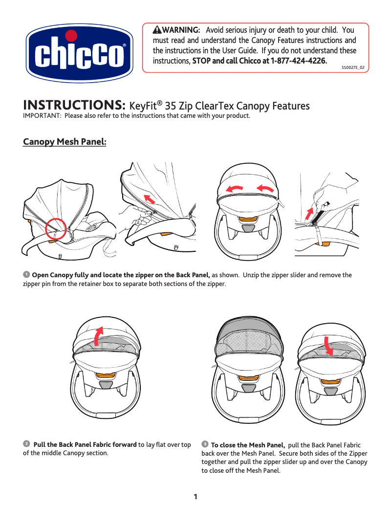Page 1 de la notice Manuel utilisateur Chicco KeyFit 35 ClearTex Canopy
