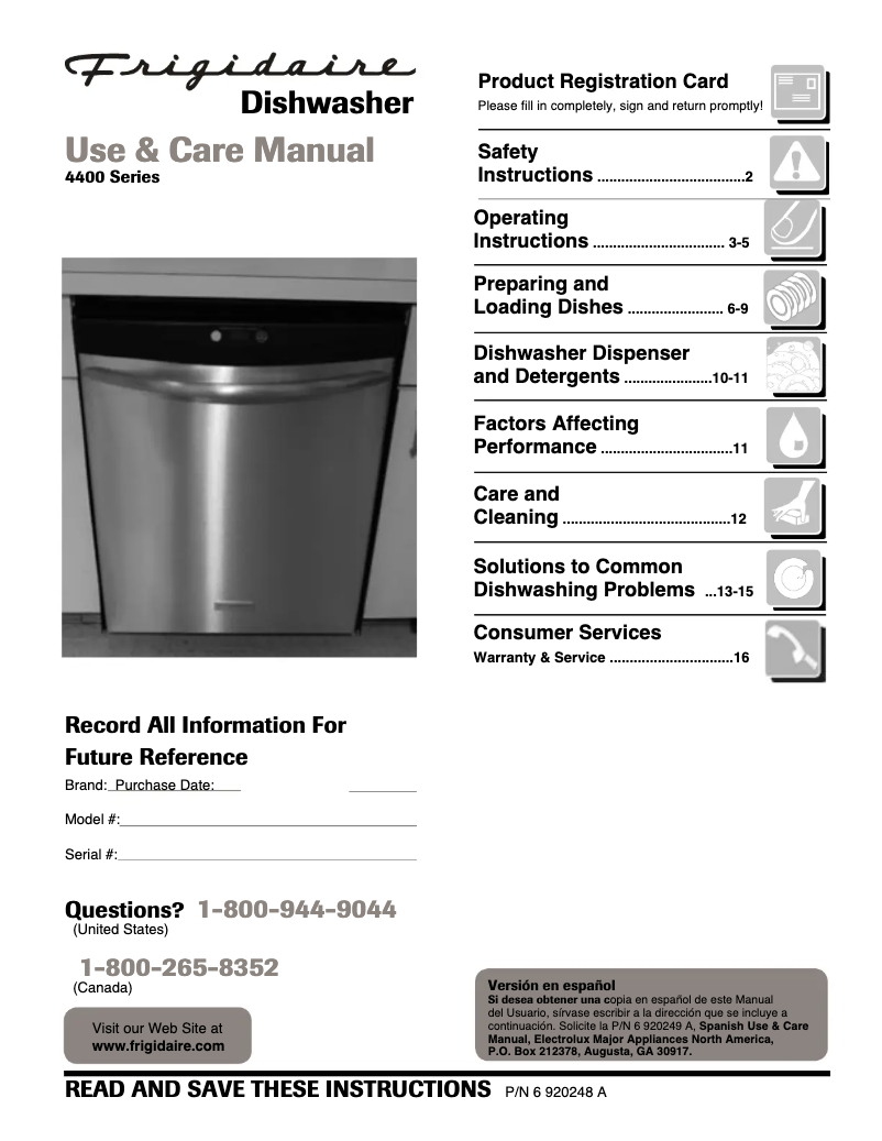 Page n°1 - Manuel utilisateur Frigidaire PLD4460REC