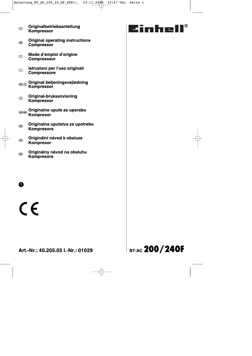 Image de la première page du manuel de l'appareil BT-AC 200/24 OF
