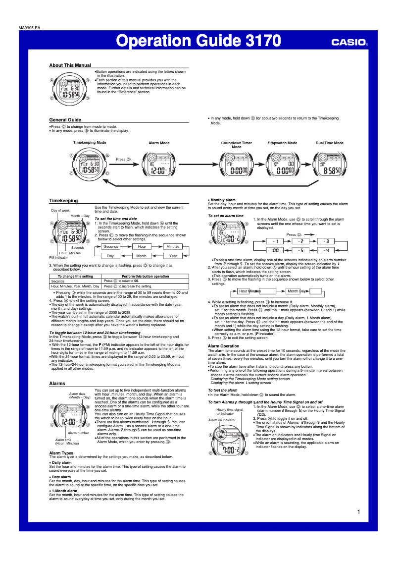 Page 1 de la notice Manuel utilisateur Casio Collection W-213-2AVES