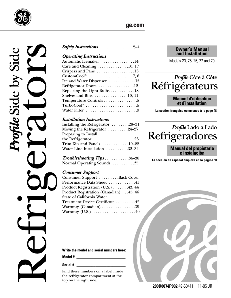 Page 1 de la notice Mode d'emploi GE PSS23MGSWW