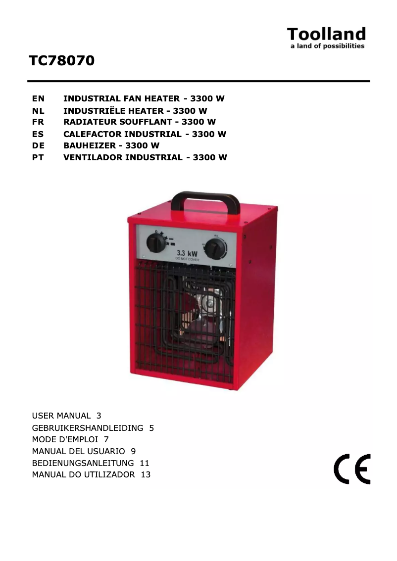 Page 1 de la notice Manuel utilisateur Toolland TC78070