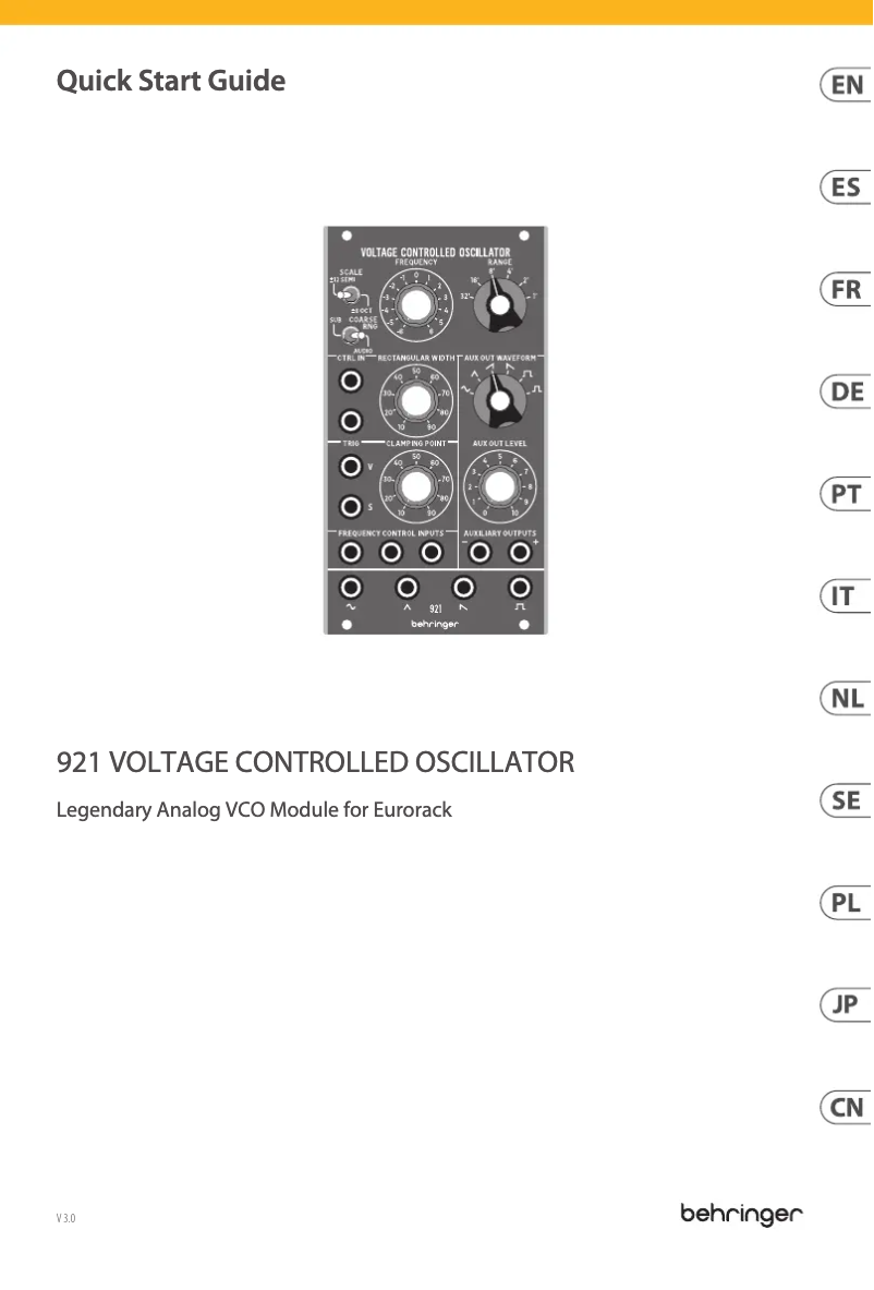 Page 1 de la notice Guide de démarrage rapide Behringer 921 Voltage Controlled Oscillator