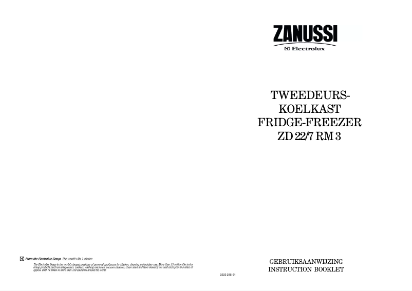 Page 1 de la notice Manuel utilisateur Zanussi-Electrolux ZD 22/7 RM3