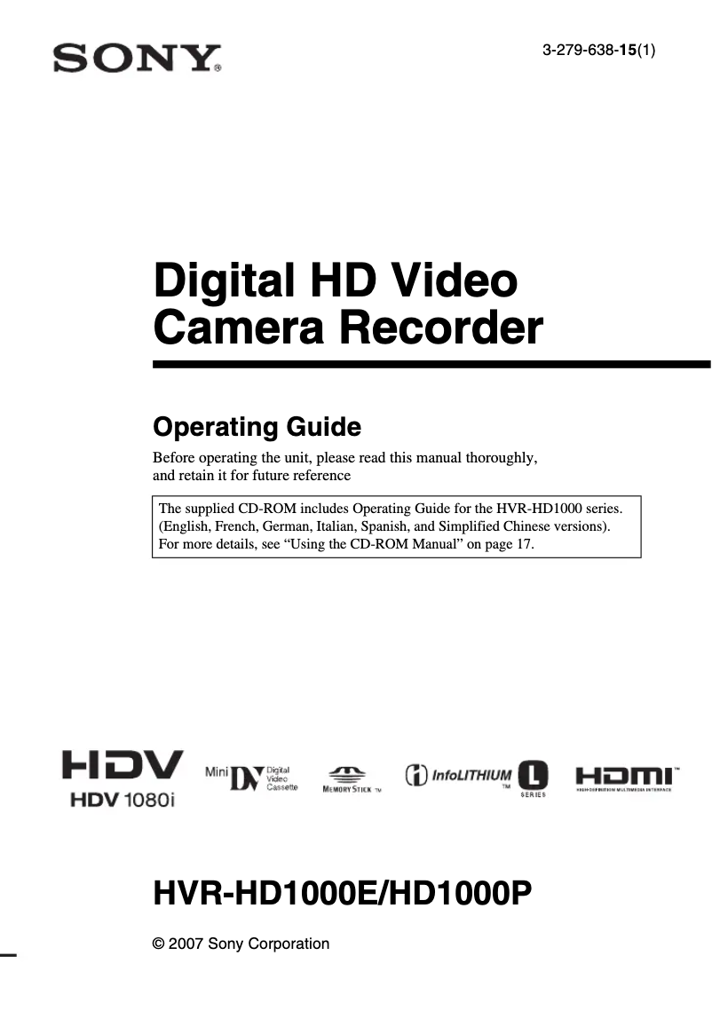 Página 1 del manual Manual de usuario Sony HVR-HD1000P