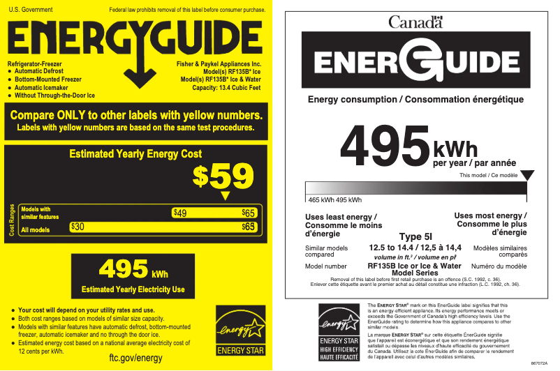 Page n°1 - Label énergétique Fisher & Paykel RF135BDLUX4 N