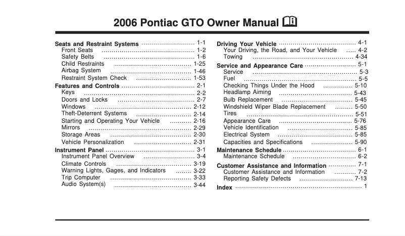 Page n°1 - Manuel utilisateur Pontiac GTO (2006)