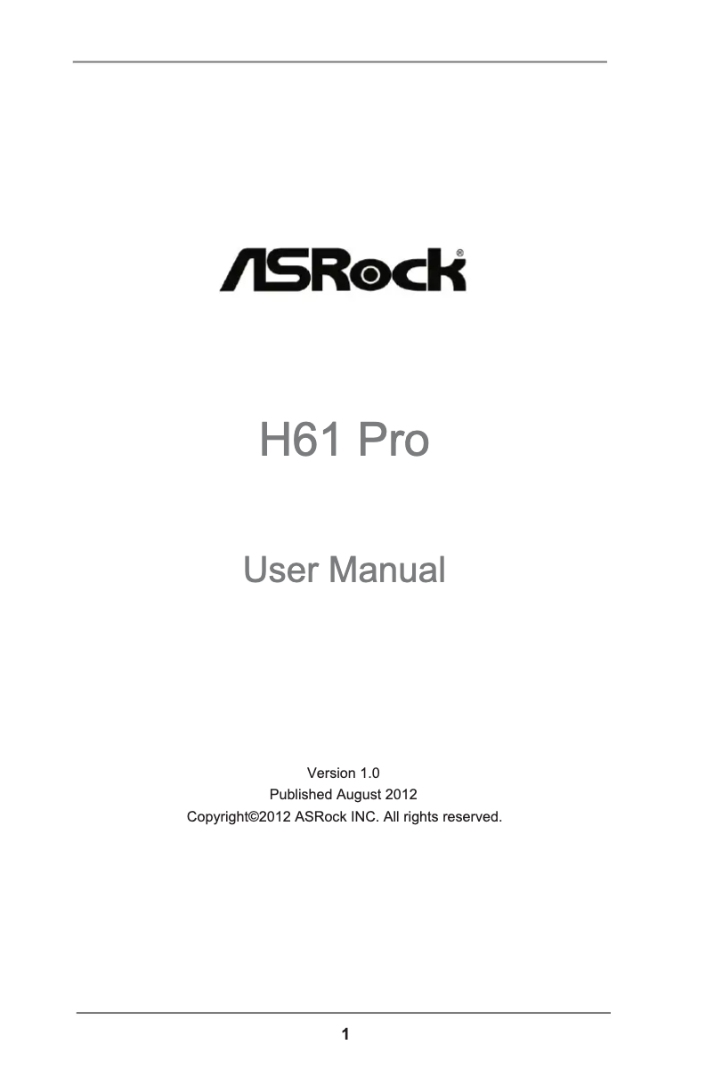 Page n°1 - Manuel utilisateur Asrock H61 Pro