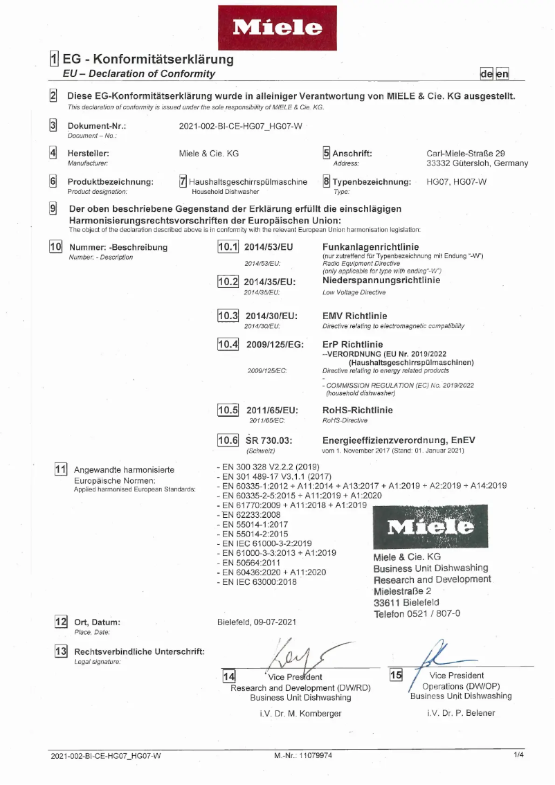 Page n°1 - Mode d'emploi Miele G 5000 U Active