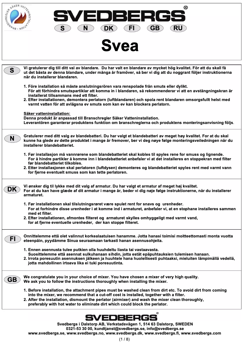 Page 1 de la notice Manuel utilisateur Svedbergs Svea