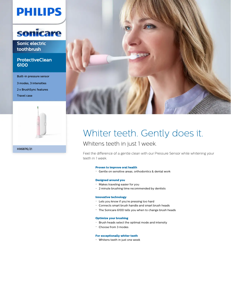 Page 1 de la notice Fiche technique Philips Sonicare ProtectiveClean 6100 HX6876