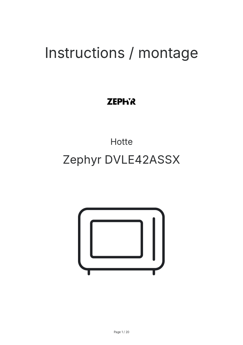 Page n°1 - Instructions / montage Zephyr DVLE42ASSX