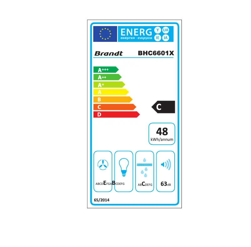 Page 1 de la notice Label énergétique Brandt BHC6601X