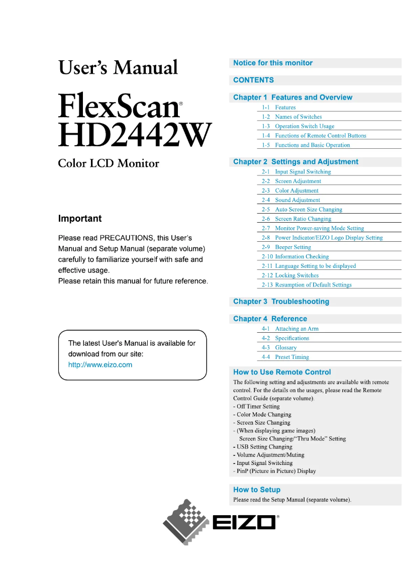 Image de la première page du manuel de l'appareil FlexScan HD2442W