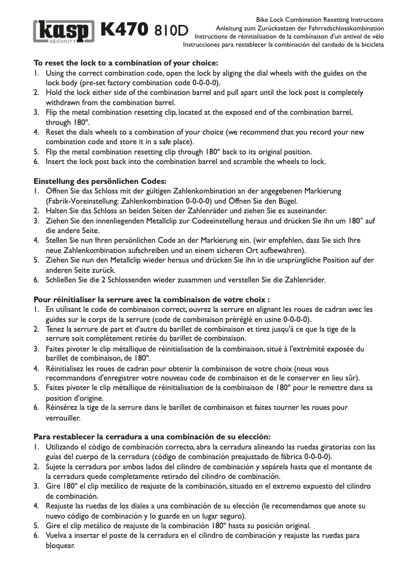 Page 1 de la notice Manuel utilisateur Kasp K470810D