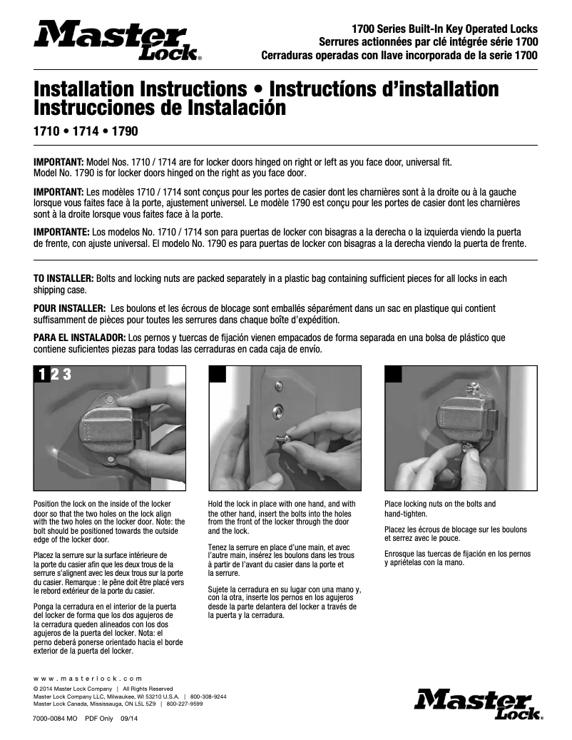 Page n°1 - Manuel utilisateur Master Lock 1790
