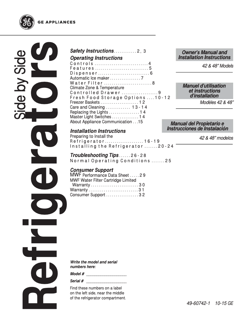 Image de la première page du manuel de l'appareil Profile PSB48YSKSS