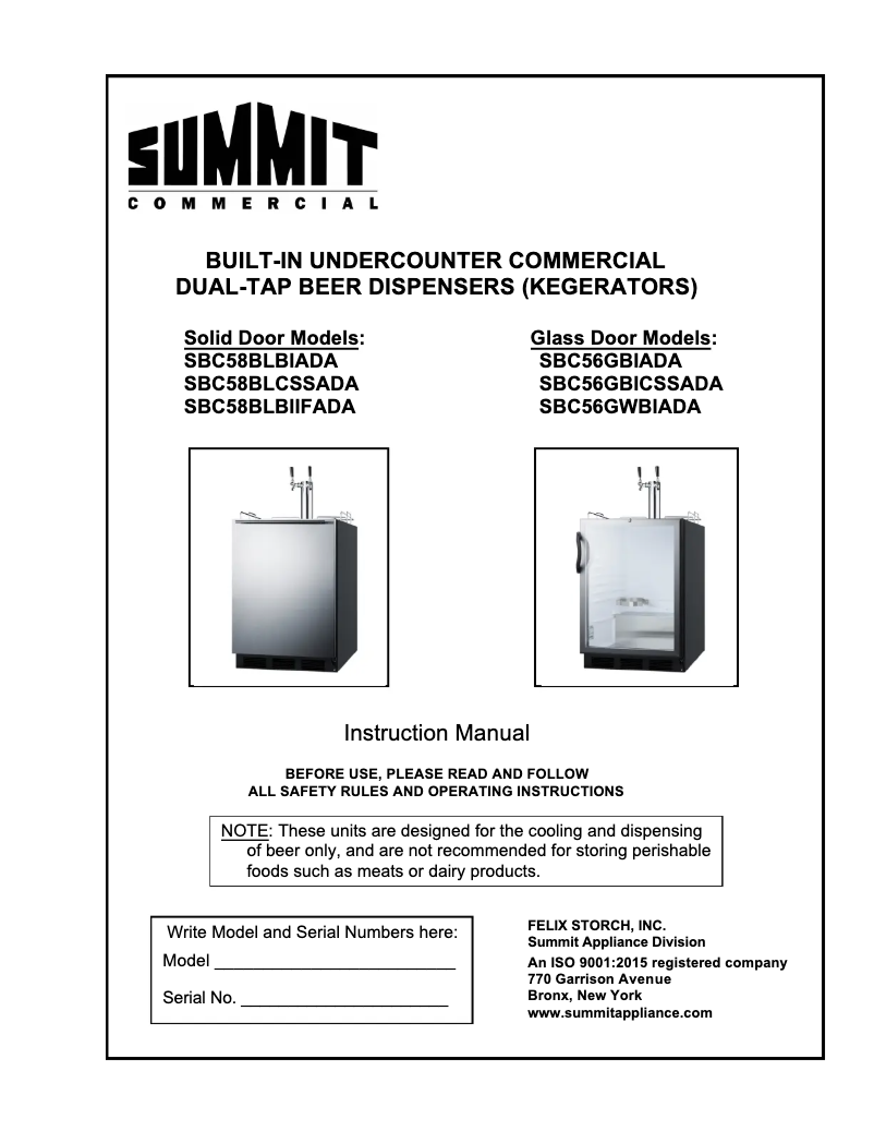 Page n°1 - Manuel utilisateur Summit SBC56GBICSSADA