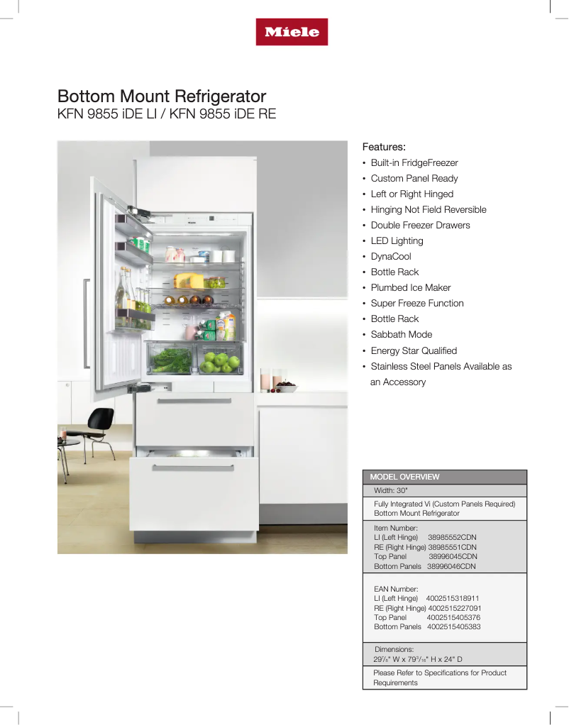 Page n°1 - Fiche technique Miele KFN 9855 iDE
