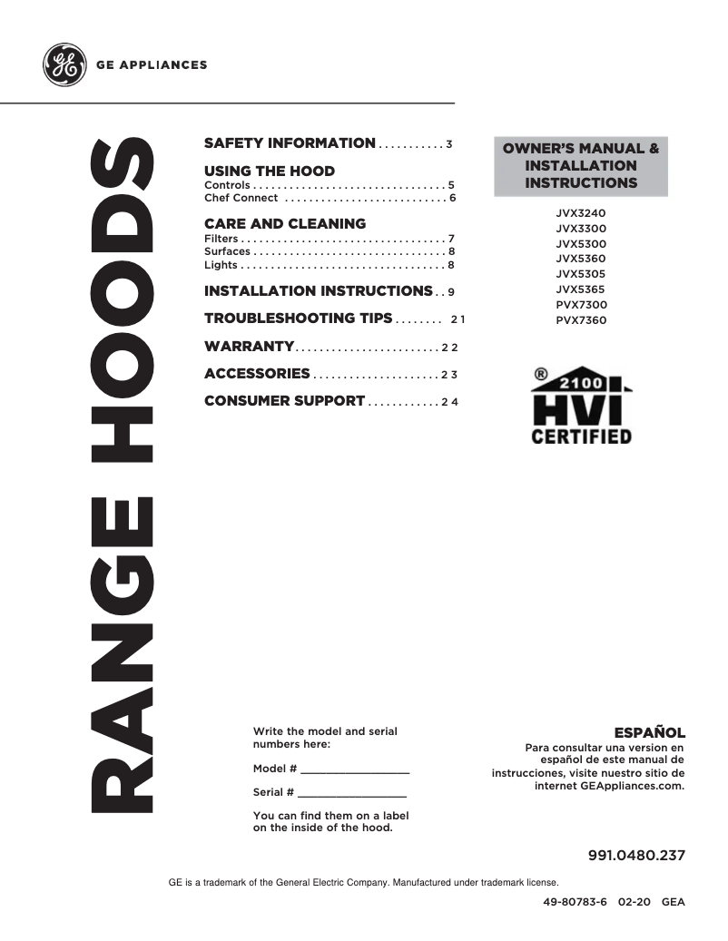 Page 1 de la notice Mode d'emploi GE PVX7360SJSS