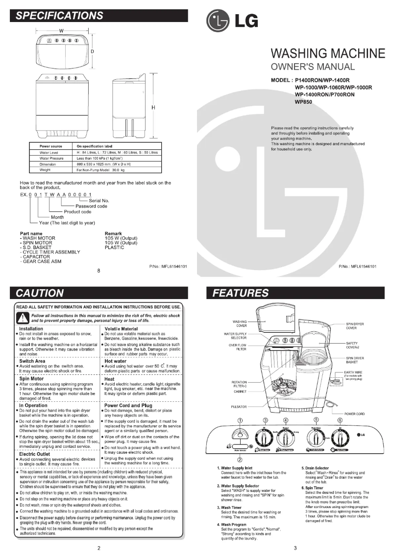 Page n°1 - Manuel utilisateur LG WP850