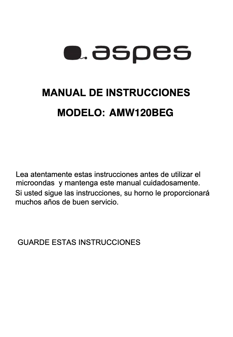 Page 1 de la notice Manuel utilisateur Aspes AMW120BEG