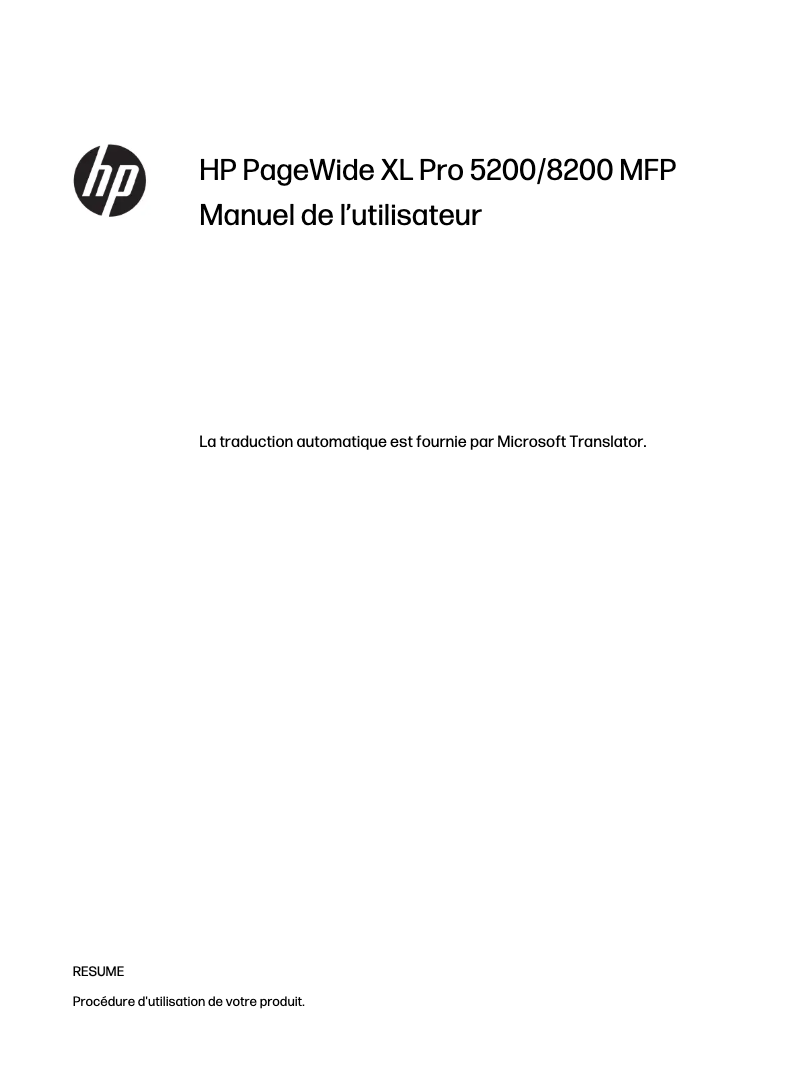Page 1 de la notice Manuel utilisateur HP PageWide XL 8200