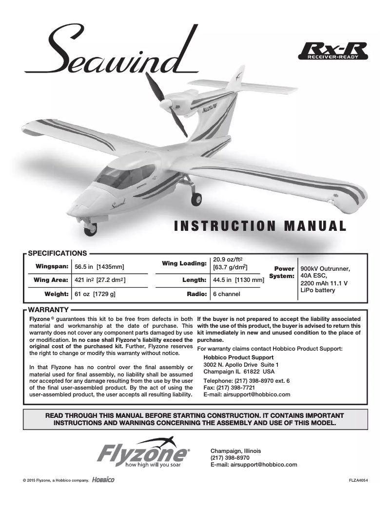 Page 1 de la notice Manuel utilisateur Flyzone Seawind