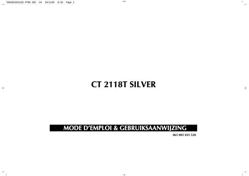 Image de la première page du manuel de l'appareil CT2118T Silver