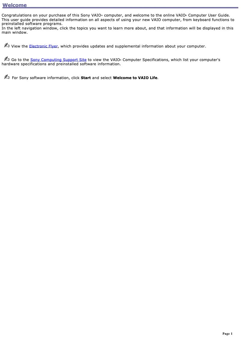 Page 1 de la notice Manuel utilisateur Sony Vaio PCG-GRT270K