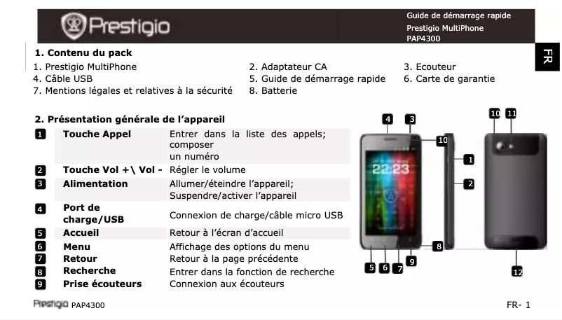 Page 1 de la notice Manuel utilisateur Prestigio MultiPhone 4300 Duo